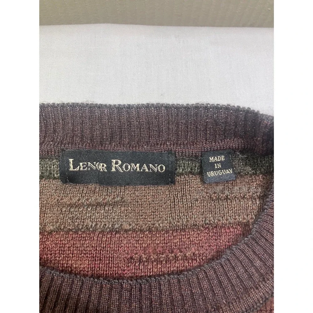 Lenor Romano Mens Extrafine Merino Wool Sweater Geometric Knit Made in Uruguay L